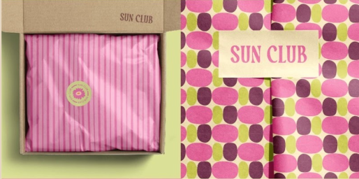 Sun club branded packaging with bold patterns and cohesive visual identity for an uplifting high spirited brand. 